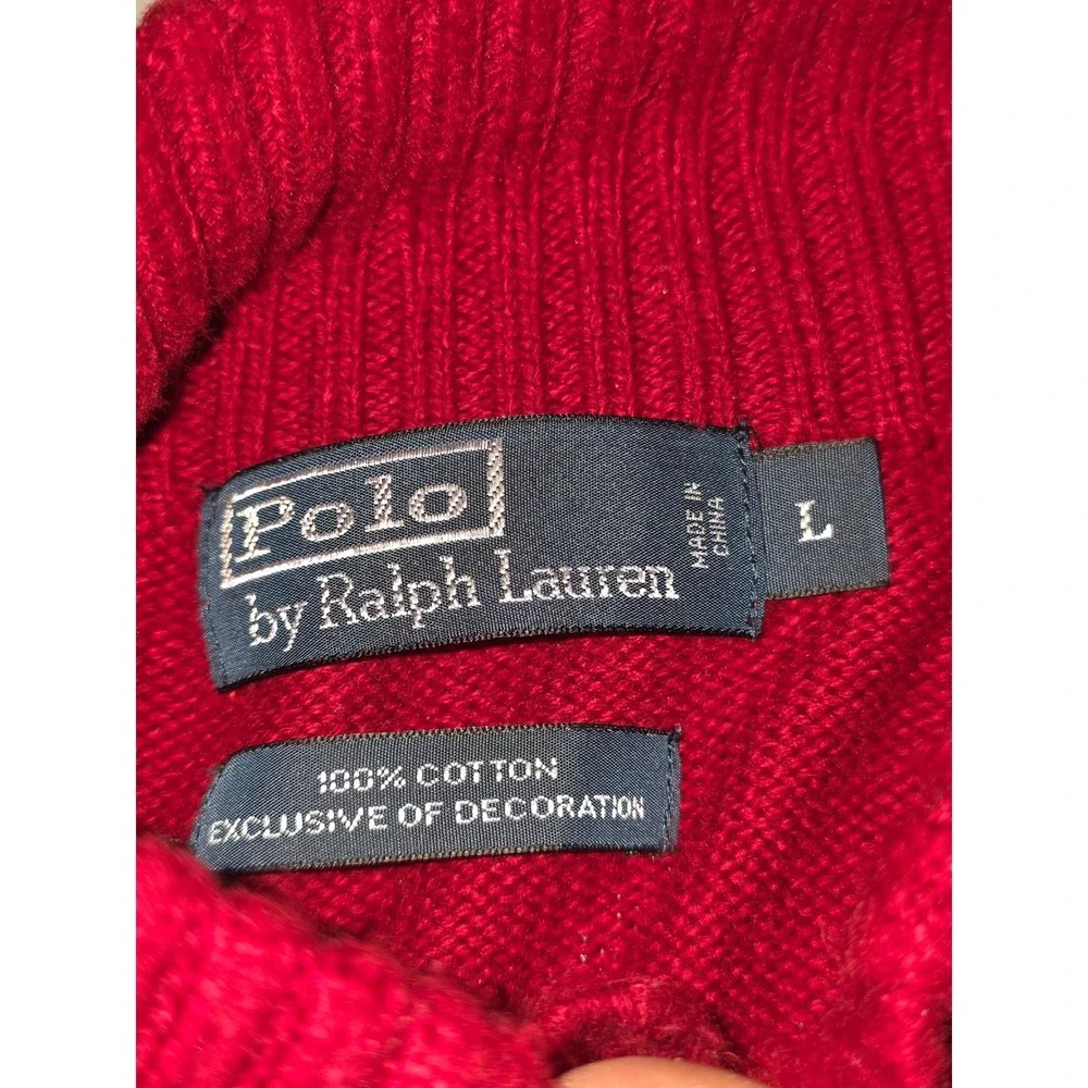 Polo Ralph Lauren Men's Red‎ Cotton Button Mock Neck Knit Sweater Pullover Sz L
